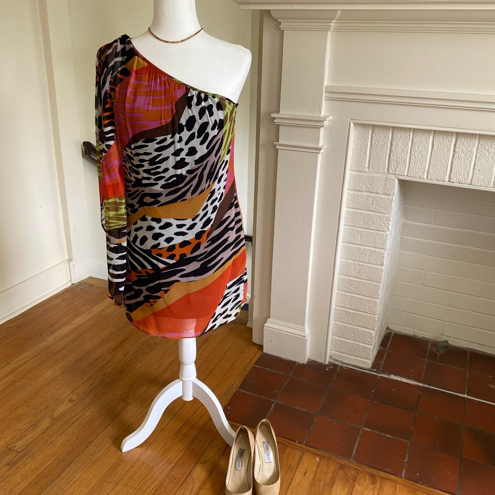 Trina Turk one shoulder animal print dress